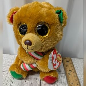 Ty Plush Bear with Gold, Red, and Green Details